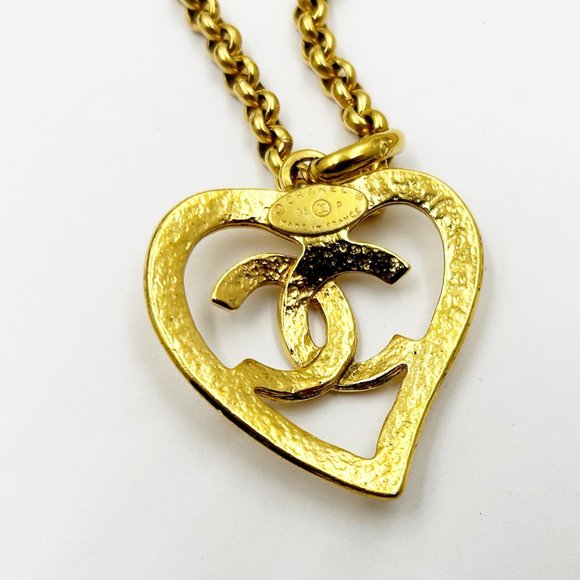 Chanel Vintage Gold Plated CC Heart Pendant Necklace